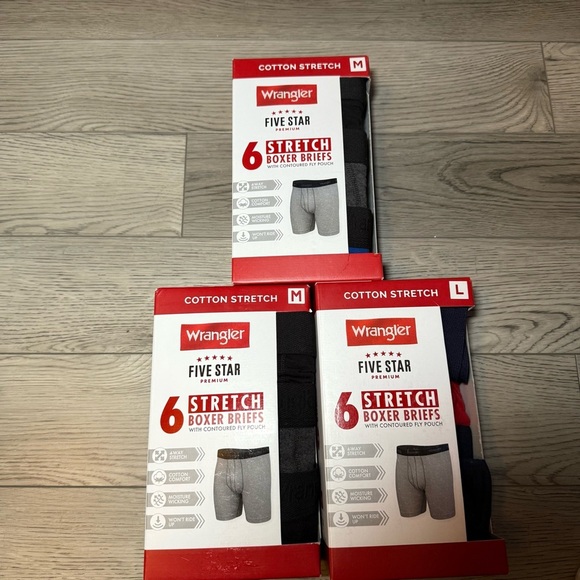 NEW-Wrangler 6 packMen's Boxer Briefs Cotton Stretch Black Gray Red S,M,L,XL - Picture 3 of 6